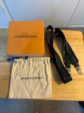 Louis Vuitton Black Webbed Adjustable Shoulder Strap with Silver Hardware.
